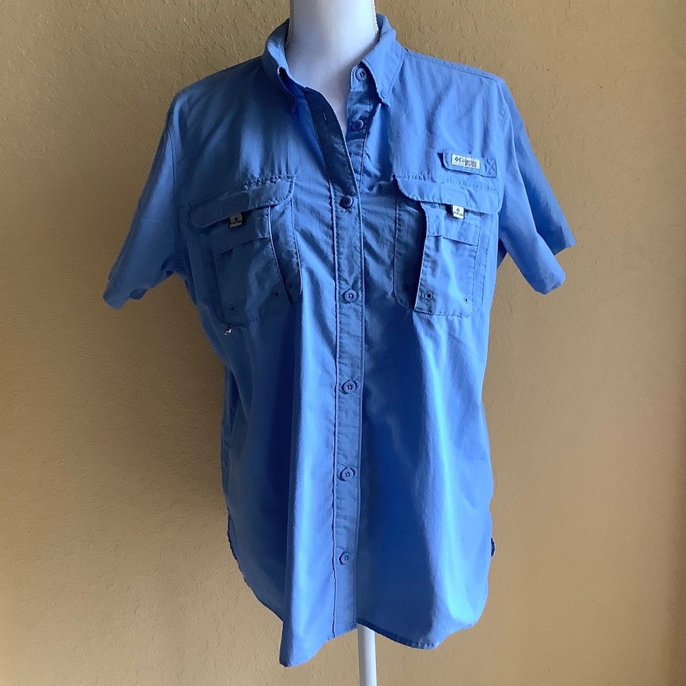 Columbia PFG Short-Sleeve Button Down Large Blue